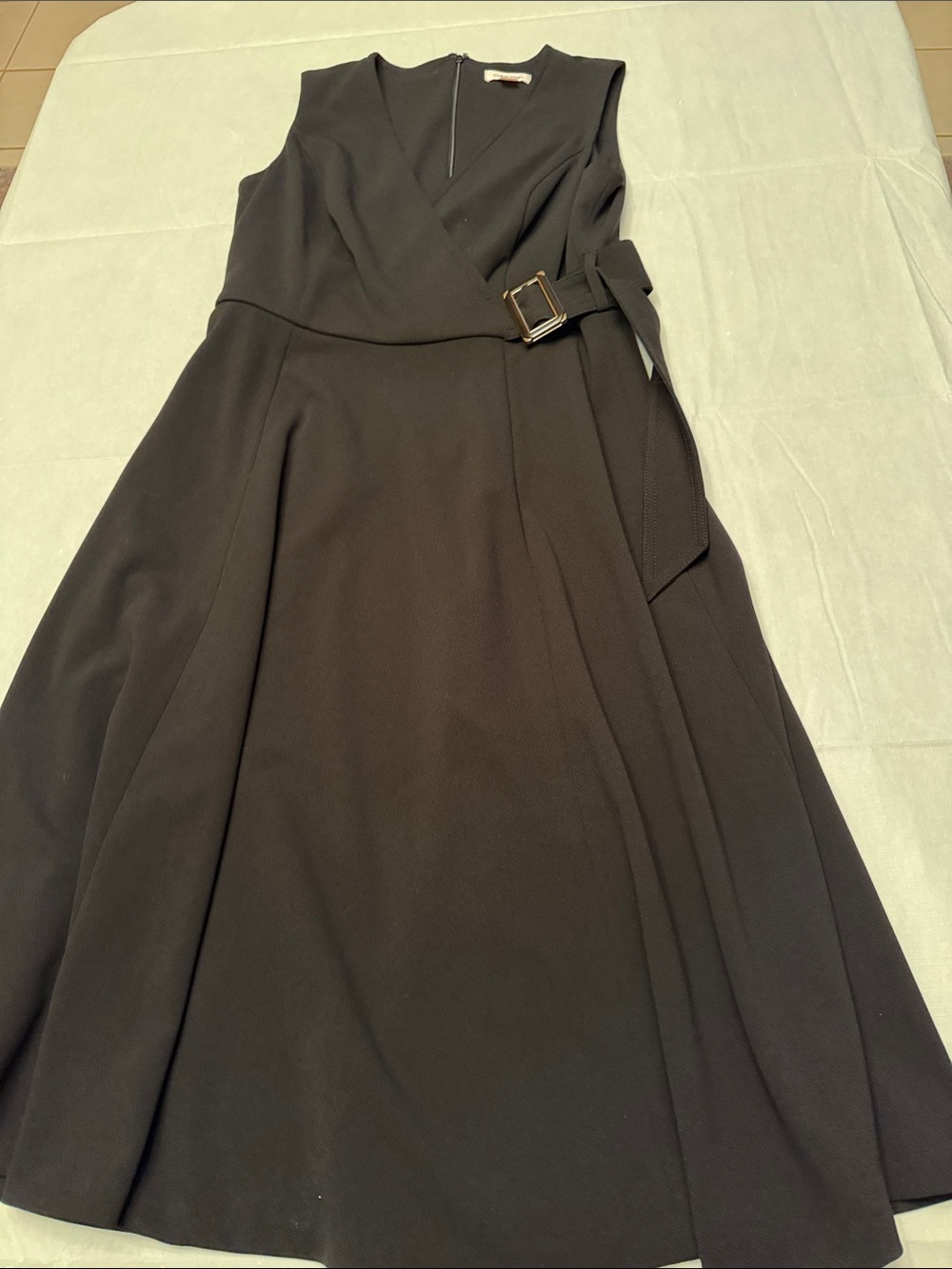 Calvin Klein Sleeveless Black Belted Wrap Midi Dress